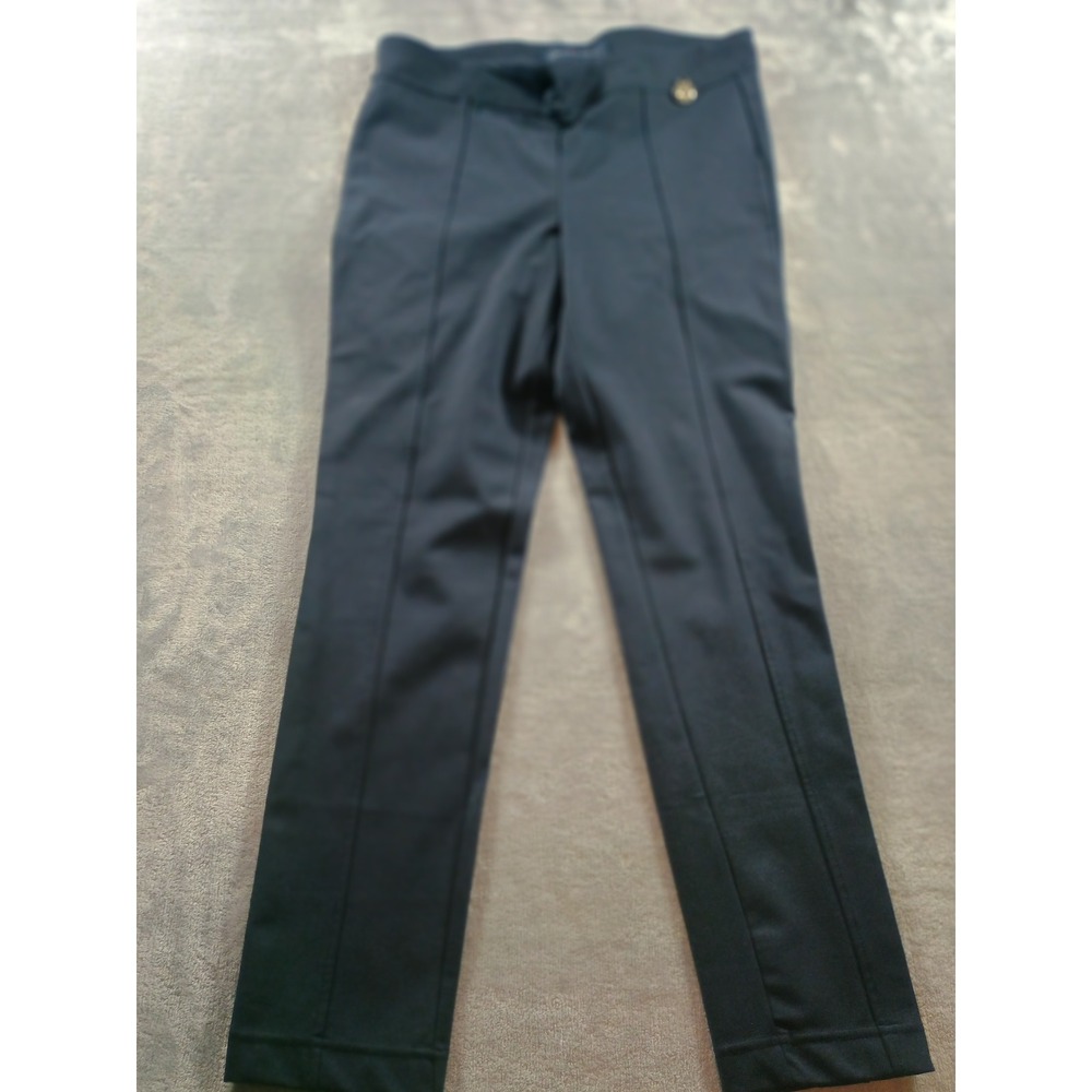Tommy Hilfiger Womens Pull-On Slim Trousers Navy Blue M Gold Logo Detail